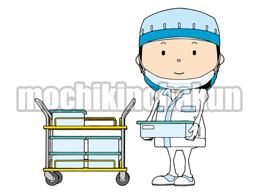 カートで製品を運ぶ検査作業員