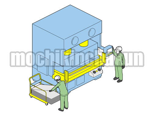 プレス機と作業員A（シンプル配色）