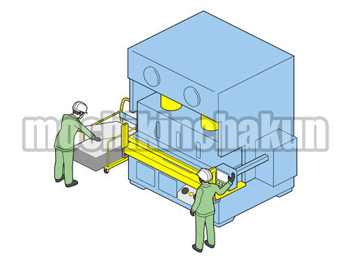 プレス機と作業員B（シンプル配色）