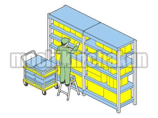 部品棚でピッキングA（シンプル配色）