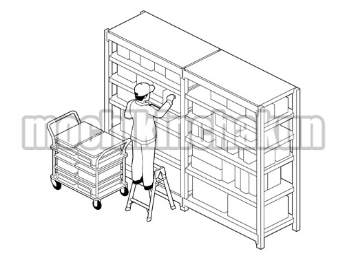 部品棚でピッキングA（線画）