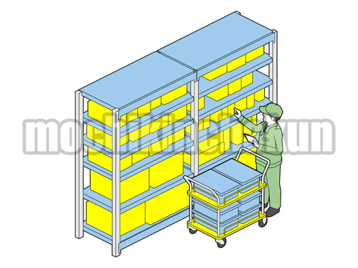 部品棚でピッキングB（シンプル配色