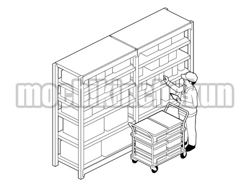 部品棚でピッキングB（線画）