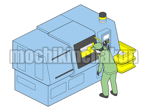 NC旋盤機と作業員B（シンプル配色）