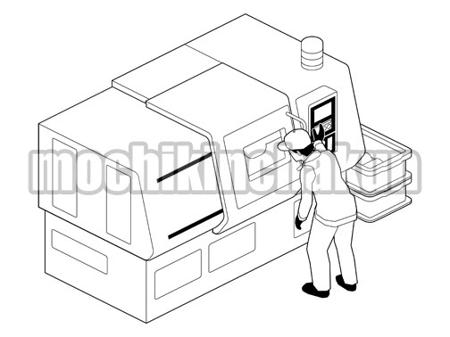 NC旋盤機と作業員B（線画）