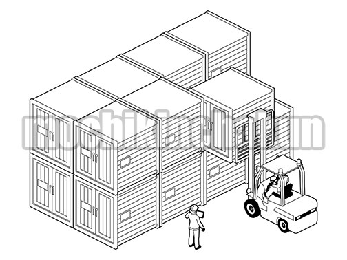 コンテナの積み降ろしB（モノクロ線画）