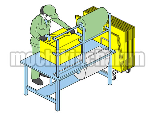 梱包台で箱詰め作業A（シンプル配色）