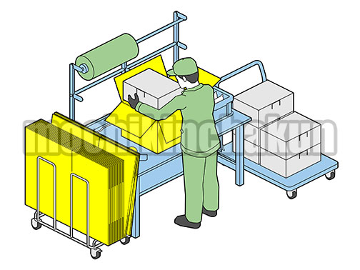 梱包台で箱詰め作業B（シンプル配色）