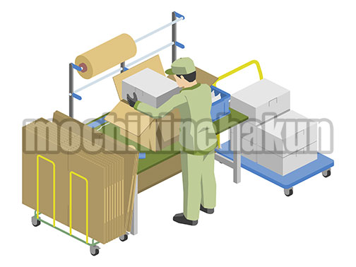 梱包台で箱詰め作業B（カラー）